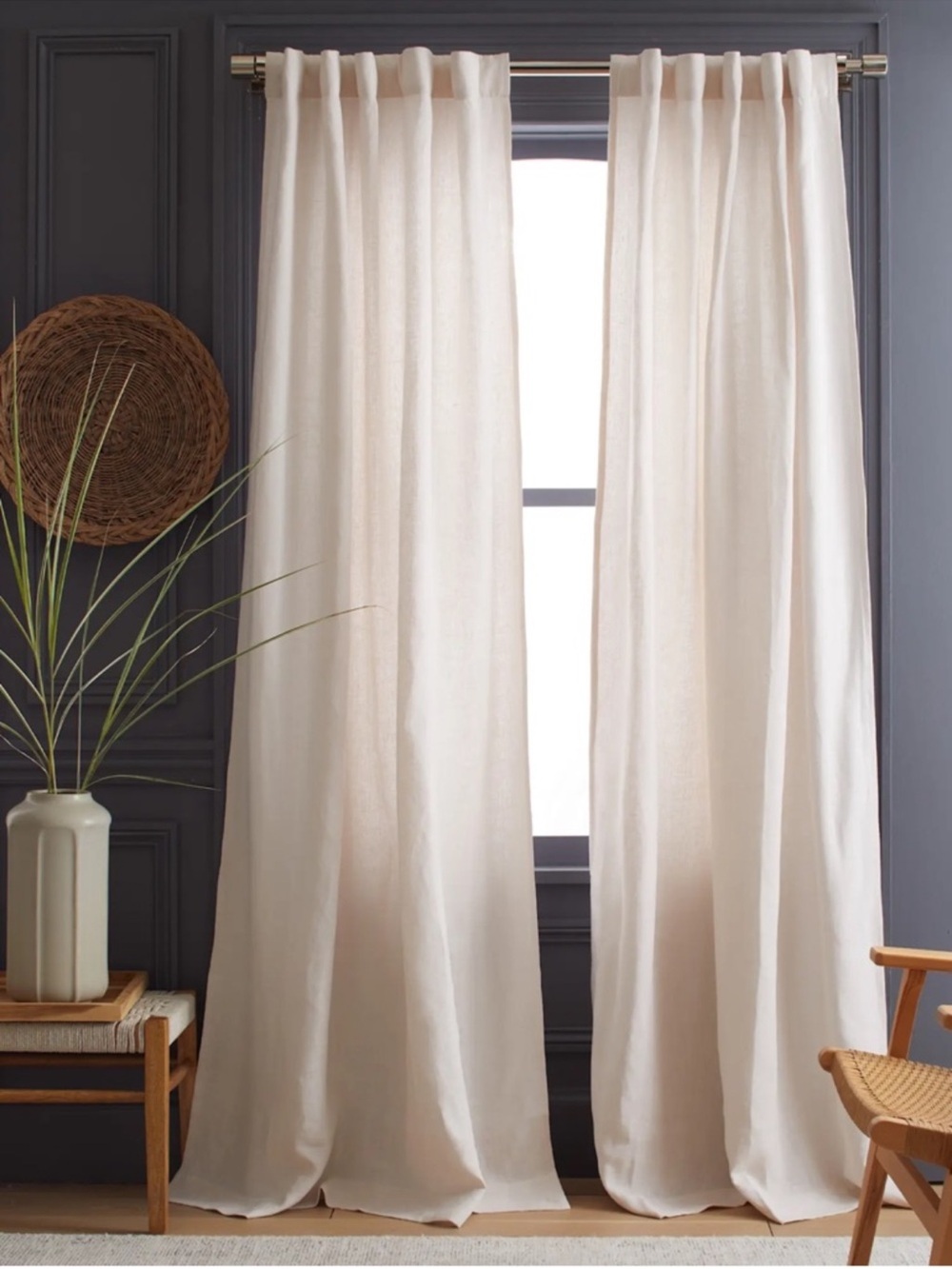 QUINCE Set Of 2 48x96 Heavyweight European Linen Curtains Sand 0097